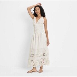 NWT Future Collective Women's Eyelet Maxi A-Line Dress XL Beach Vacation Resort